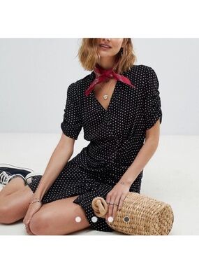 Free People Pippa Polka Dot Mini Dress Black White Whimsy Women’s L